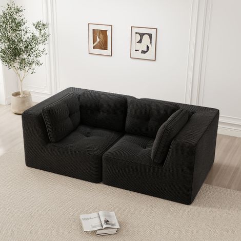 Modular and configurable corner sofa, two-seater frameless sofa, comfortable corduroy sofa, suitable for living room and bedroom,Schwarz
WL