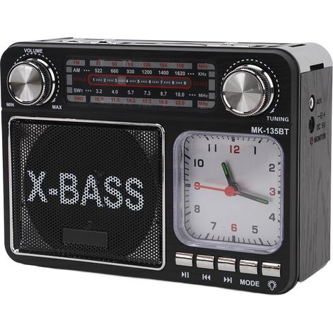 Radio portable sans fil BT Radio, style rétro, AM/FM/SW, réglage manuel, horloge lumineuse, noir, prise UE 220 V (1/5)