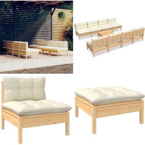 Salon de jardin 9 pcs avec coussins crème bois de pin massif - Salon De Jardin - Mobilier De Jardin - Ensemble Salon De Patio - Meubles De Terrasse - Chaise Longue - Home & Living (1/5)