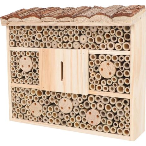 Maison en Bois pour Insectes et Abeilles Décoration Jardin Écologique Abri Naturel Solide Habitat Extérieur Favorisant Nidification Cabane Écologique Rustique Maison Patio (1/5)