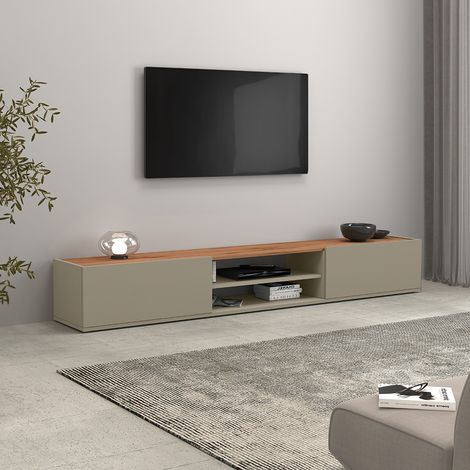 Meuble TV moderne 210 cm taupe/chêne wotan Grana (1/5)