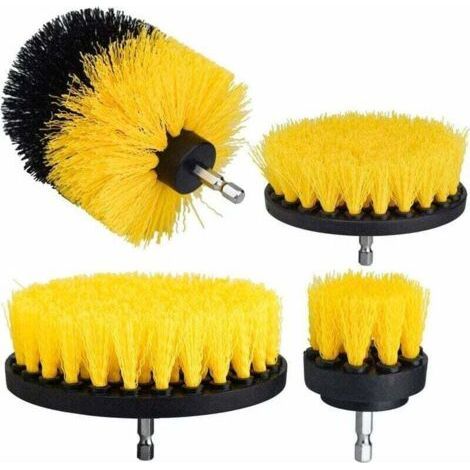 Set of four drill brush heads, soft bristles, suitable for electric drills, can be used as a cleaning tool for bathroom, car and other surfaces. (1/4)