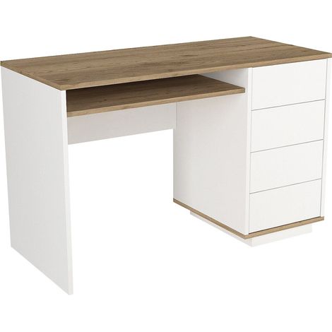 Bureau avec 4 tiroirs et 1 niche – Blanc et naturel – LOTULA (1/4)