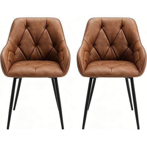 Set di 2 sedie da pranzo con braccioli in similpelle marrone e gambe in metallo (1/5)