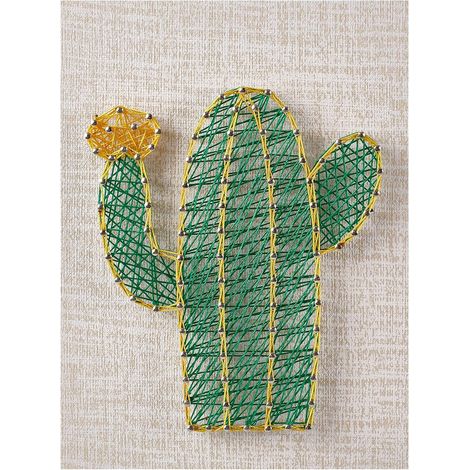 Kit de création artistique en fil 20 cm x 20 cm pour débutants - Kit de bricolage cactus - Cadeau unique pour les fêtes - Cactus clou (1/4)