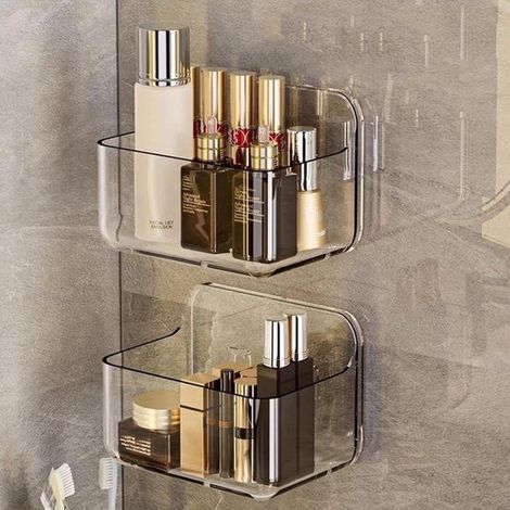 2 estantes de ducha transparentes sin taladrar - Organizador de baño de pared - Cestas de ducha de plástico para baño y cocina (1/5)