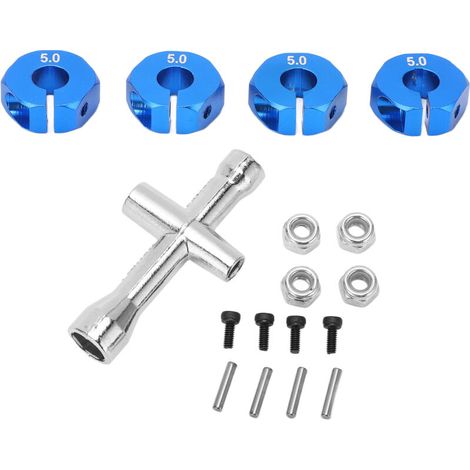 4 Pièces Adaptateur de Roue Hexagonal 12mm avec Goupilles et Vis pour Voiture RC 1/10, Pièces de Rechange Bleues (1/5)