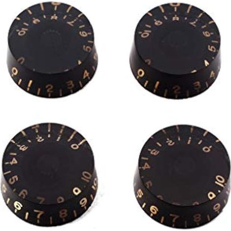 Lot de 4 boutons de contrôle de guitare, noirs et transparents avec mot doré, pour guitare électrique, basse, chapeau, vitesse, volume, tonalité (1/5)