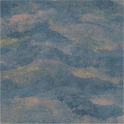 Empapelado de lujo exclusivo Profhome 786561 papel pintado vinílico estampado en caliente tejido non tejido texturado con dibujo abstracto y acentos metálicos azul oro azul verdoso 5,33 m2