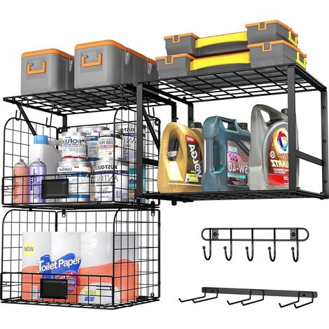 Étagère de garage robuste avec paniers métalliques pour buanderie, garage, étagères murales, organisateur d'outils pour abri de jardin, cuisine, buanderie, remorque, rangement (1/5)