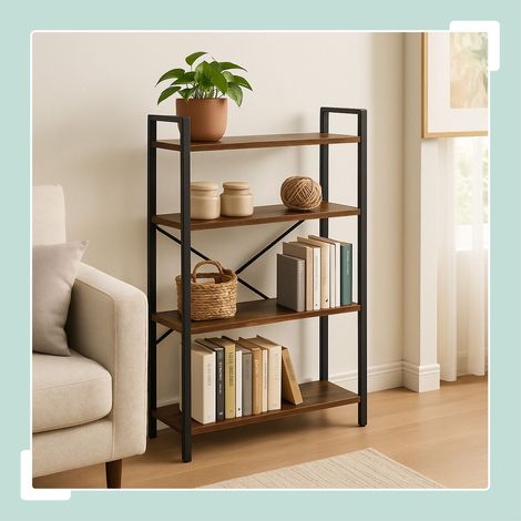 Industrielles bucherregal - schwarzes metall dunkles holzregal