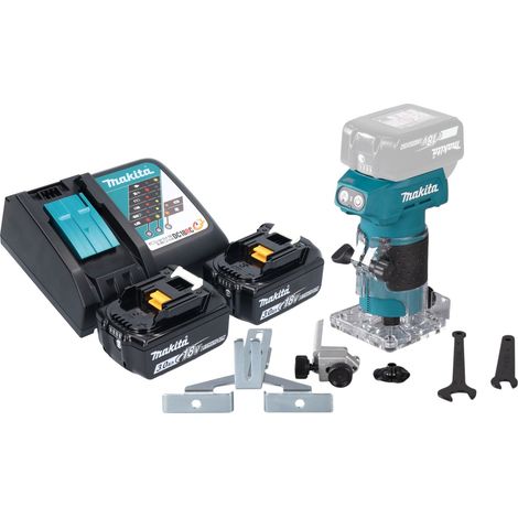 Fresatrice per bordi a batteria Makita DRT 52 RF 18 V 6 mm senza spazzole + 2x batteria ricaricabile 3,0 Ah + caricabatterie