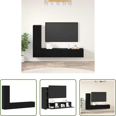 TV-Schrank - Wand-TV-Schrank 2 pcs Schwarz Eichen-Optik Holzwerkstoff (1/5)