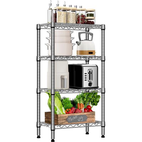 Étagère Métallique à 4 Niveaux, Capacité de Charge Totale 454 kg, Étagère de Rangement en Acier pour Cellier, Buanderie, Garde-Manger et Garage, Chromé, 30×55×100,3 cm (1/5)