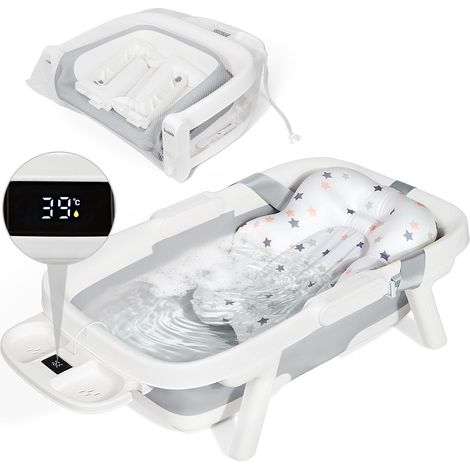 Grande Baignoire Pliable Bébé avec Thermomètre, Gris (1/5)