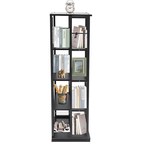 Drehbares Bücherregal mit 4 Etagen, um 360° drehbar, stehendes Lagerregal, Metallrahmen, offenes Regal für Wohnzimmer, Büro, Schwarz