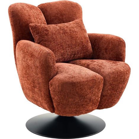 Fauteuil lounge pivotant avec accoudoir en tissu chenillé terracotta piètement socle métal noir - GOTHAM (1/5)