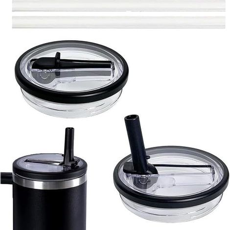 Ensemble de 2 couvercles étanches pour gobelets Stanley – Comprend 2 pailles – 1,2 litre (40 oz) – Noir (1/4)