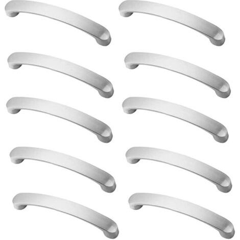 royaluxe-10 Pièces Poignée de Meuble, Poignée De Porte d'Armoire de Cuisine en Aluminium Argenté pour Placards Poignet Meuble Cuisine,Distance du Trou 128 MM (1/4)
