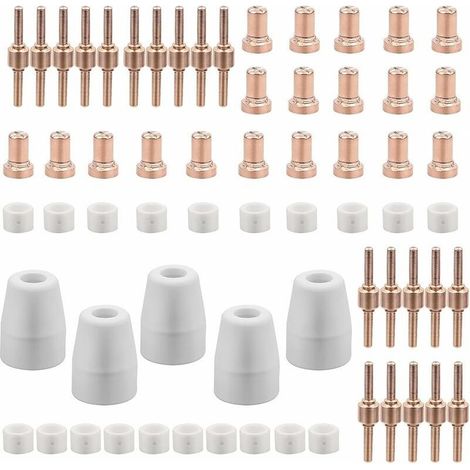 Pack of 65 plasma consumables – Red copper electrodes and nozzles – For precise cutting of steel and aluminum – Compatible with LGK40 CUT40 CUT50 (1/5)