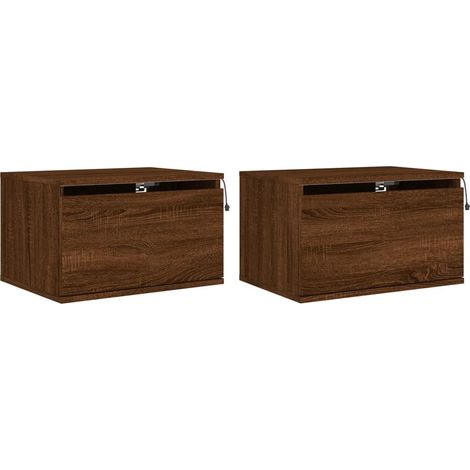 Set di 2 comodini da parete con luci LED e cassetto in legno ingegnerizzato marrone DEC036137