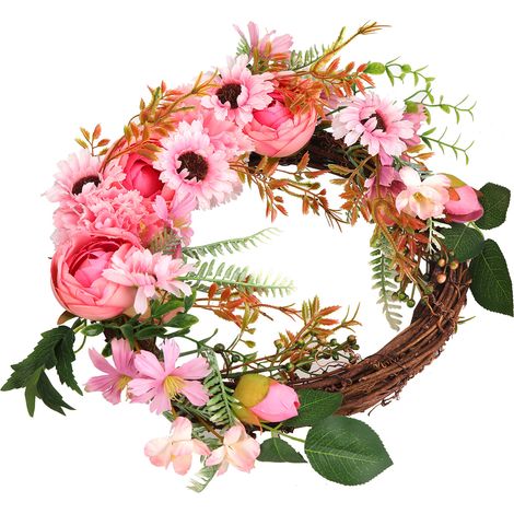 Couronne de pivoines artificielles, guirlande à suspendre à la porte, décoration pour fêtes et festivals, rose (1/5)