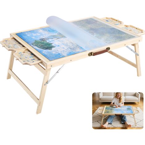 VEVOR 1500 Piece Puzzle Table with Folding Legs, 4 Drawers and Cover, 86x63cm Portable Wooden Board, Jigsaw Puzzle Accessories for Adults, Puzzle Organizer & Storage System, Birthday Gift for Mom (1/5)