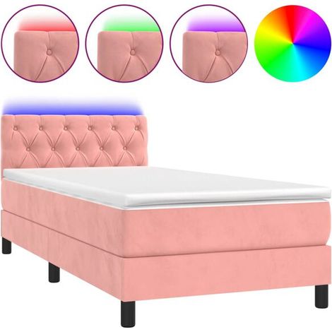 Cadre de lit rose à lattes, matelas et lampe LED inclus, 80 x 200 cm (1/5)
