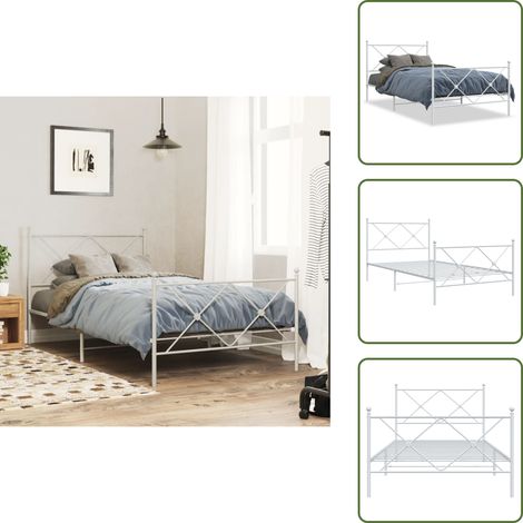 Bettgestell mit Kopf- und Fußteil Metall Weiß 100x200 cm - Metallbett - Doppelbett - Bettgestell - Weißes Bett - Schlafzimmermöbel (1/5)