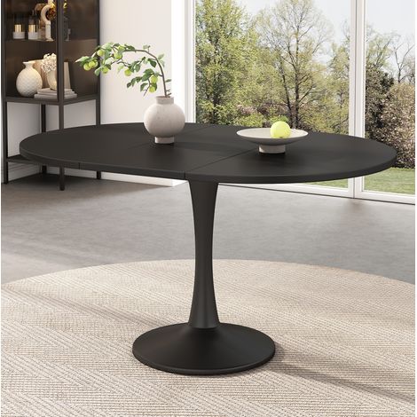 MEUBLIV Table à manger ovale 100/140 x 100 x 75 cm noire – extensible, gain de place (1/5)