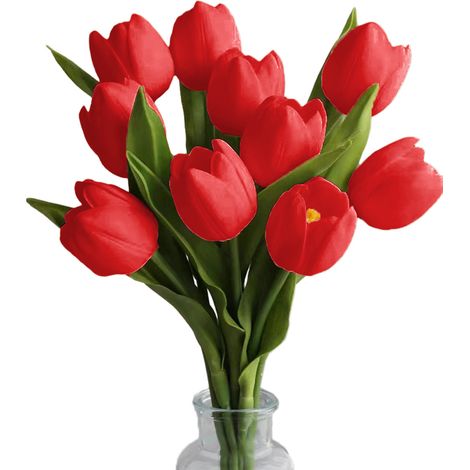 Tulipe Artificielle - 35 cm - Tige en Plastique - Fleurs en Polyuréthane - Décoration Intérieure Extérieure - Lot de 10 (1/5)