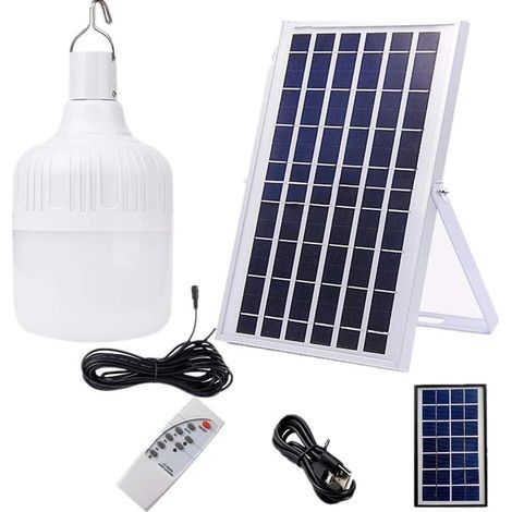 Ampoule LED solaire portable, rechargeable, avec panneau solaire, pour camping, pêche, urgences, abri de jardin (100 W) (1/5)