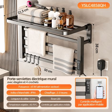 Sèche-Serviettes Électrique Mural Aluminium 50cm gris étoilé affichage numérique WiFi 4 barres câble à droite 1 kg – Livraison gratuite (1/5)