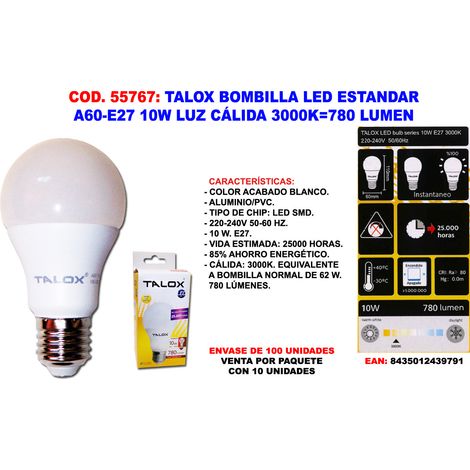 Ampoule LED Standard A60 E27 10W Lumière Chaude 3000K 780 Lumens