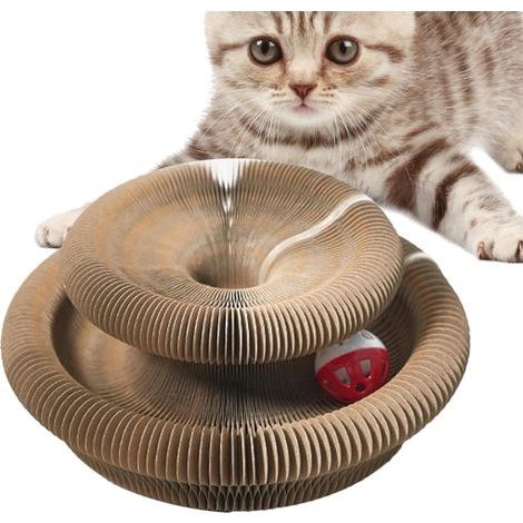 Round Cat Scratching Board, Foldable Corrugated Cardboard Toy with Bell, Pet Accessory (1/5)
