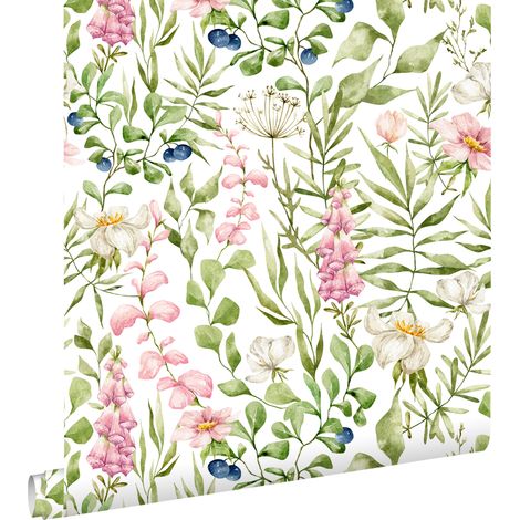 papier peint fleurs des champs multicolore sur blanc - ESTAhome (1/5)