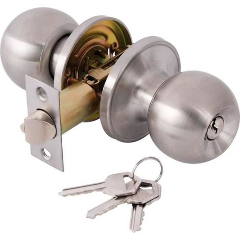 Poignée de Porte, Verrouillage Ronde en Acier Inoxydable, Serrure de Porte d'Entrée à Clé, Boutons de Porte pour Portes Intérieures (1/4)