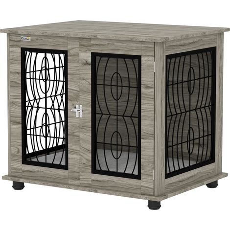 Indoor Dog Crate Furniture End Table Soft Washable Cushion, Lockable Front Door, for Medium Dogs - Black (1/5)
