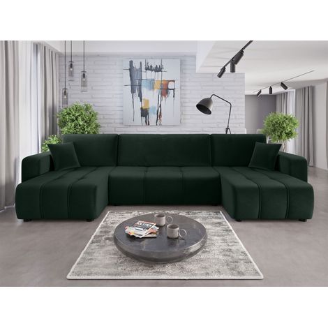 Wohnlandschaft mit Schlaffunktion DAGNY Sofa U-Form in Stoff Kronos Grün