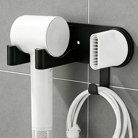 Support de sèche-cheveux sans perçage - Support mural en alliage d'aluminium pour salle de bain - Support magnétique pour embout Dyson avec crochet de câble - Installation sans perçage (1/5)
