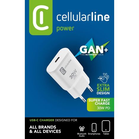 Cellularline GaN USB-C 30W PD Reiselader ultrakompakt