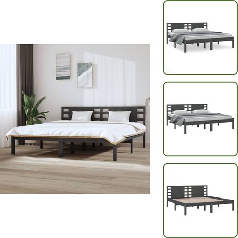 Massivholzbett Grau Kiefer 200x200 cm - Massivholzbette - Kiefernbett - Doppelbett - Boxspringbetten - Bettrahmen (1/5)