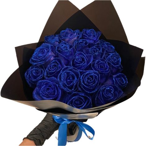 Bouquet de roses artificielles bleues à paillettes, fleurs éternelles et brillantes, cadeau idéal pour la Saint-Valentin, un anniversaire ou des fiançailles.-AquaForge (1/4)