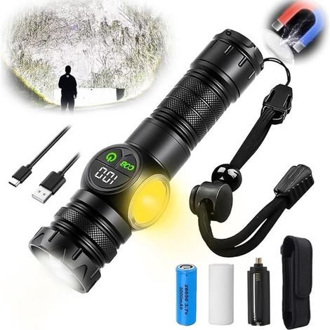Torcia (nera) da 100.000 lumen, BYONDSELF®, 5 luci + 4 luci laterali COB, design magnetico sul retro (1/5)