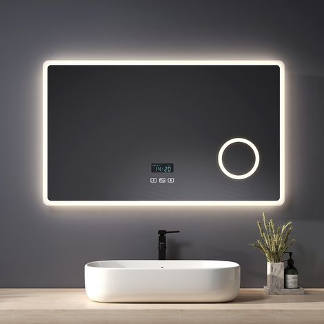 Heilmetz Spejos de Bano con Luz Espejo de Maquillaje con 3 aumentos Interruptor Táctil Espejo multifunción 100x60cm (1/5)