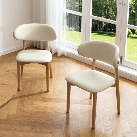 Juego de 2 sillas de comedor, respaldo curvado, tapizado en PU, color roble (1/5)