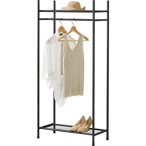 Organizzatore Guardaroba, Scaffalatura con Asta Appendiabiti e 2 Ripiani, Cabina Armadio Senza Ante (AxLaxP) 130 x 60 x 30 cm - Nero, Metallo