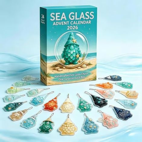 Calendrier de Noël 2026, décorations du Père Noël, 24 pendentifs suspendus en verre marin, boîte surprise quotidienne, emballage cadeau avec décorations de sapin B-Flat acrylic (1/5)
