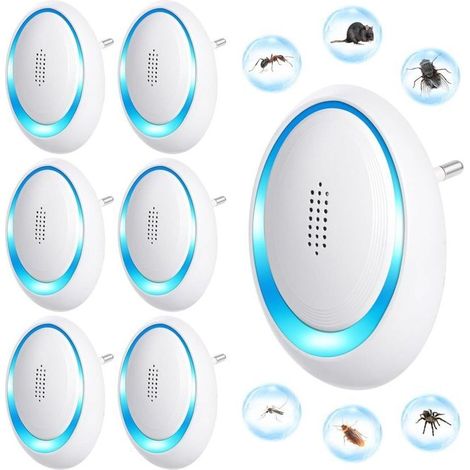 Ultraschall-Mückenabwehrgerät, 6er-Packung, Ultraschall-Abwehrmittel für Mäuse, Ratten, geräuschlos, ungiftig, Gerät zur Abwehr von Mäusen, Insekten, Mücken, Kakerlaken, Ratten und Spinnen in Innenräu