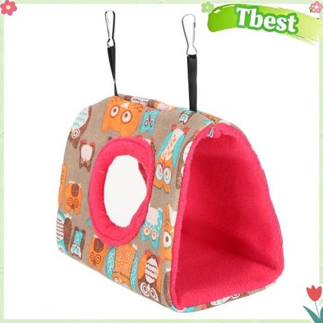 Tbest Maison de nid chaud perroquet Hamac Suspendu Chaud de Perroquet Maison Nid animalerie jouet Petit hibou + fond rose rouge (1/5)
